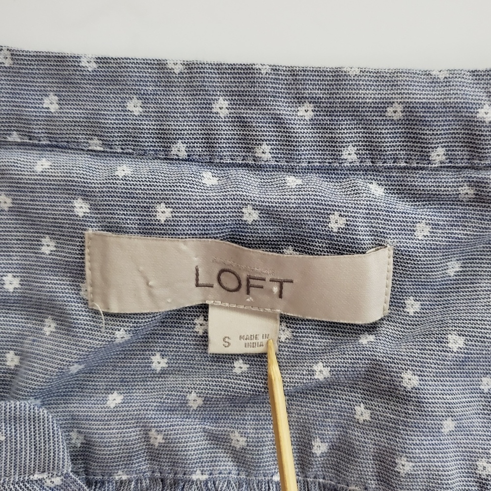 LOFT Blue Long Sleeve 3/4 Button Down Shirt - Picture 5 of 5